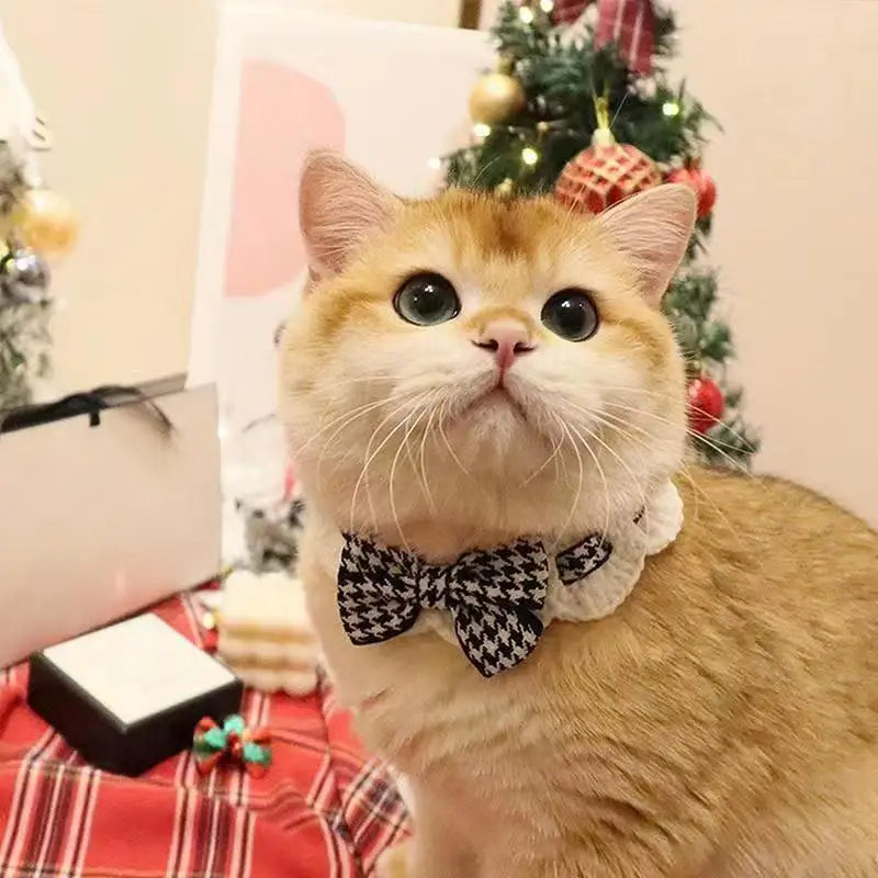 Cute Cat Collar Wool Crocheted Cats Bowtie Collar Bow Tie Pet Bib for Cats Kitten and Small Dogs Puppies Tie Accessories