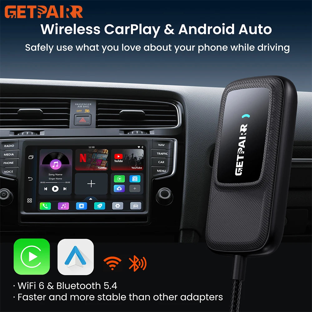 Getpairr Play2Video Ultra Ai Box Wireless CarPlay Android Auto Adapter Built in Youtube Netflix IPTV for Car with Wired Carplay