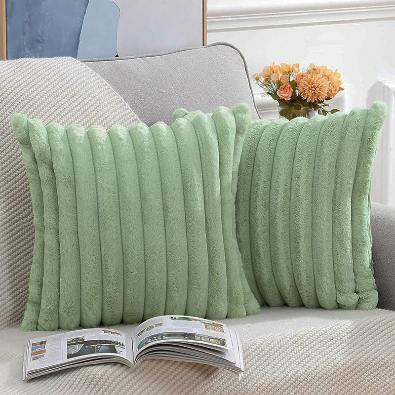 Fuzzy Striped Throw Pillow Cover - Soft Plush Cushion Case for Sofa - photo 9