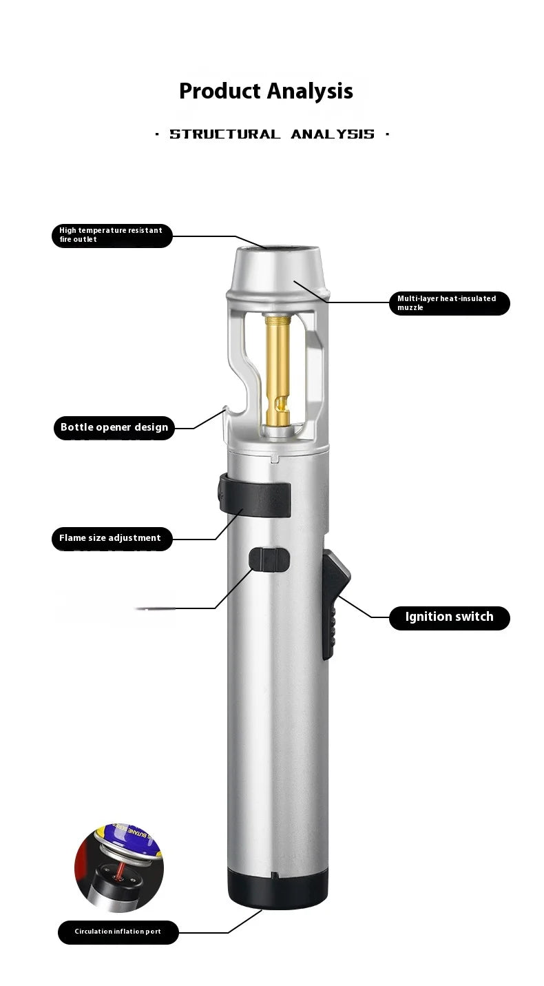 Powerful Metal Gas Lighter Windproof Kitchen Cooking Torch Flame Jet Barbecue Smoking Accessories Cigar Lighters Men's Gift