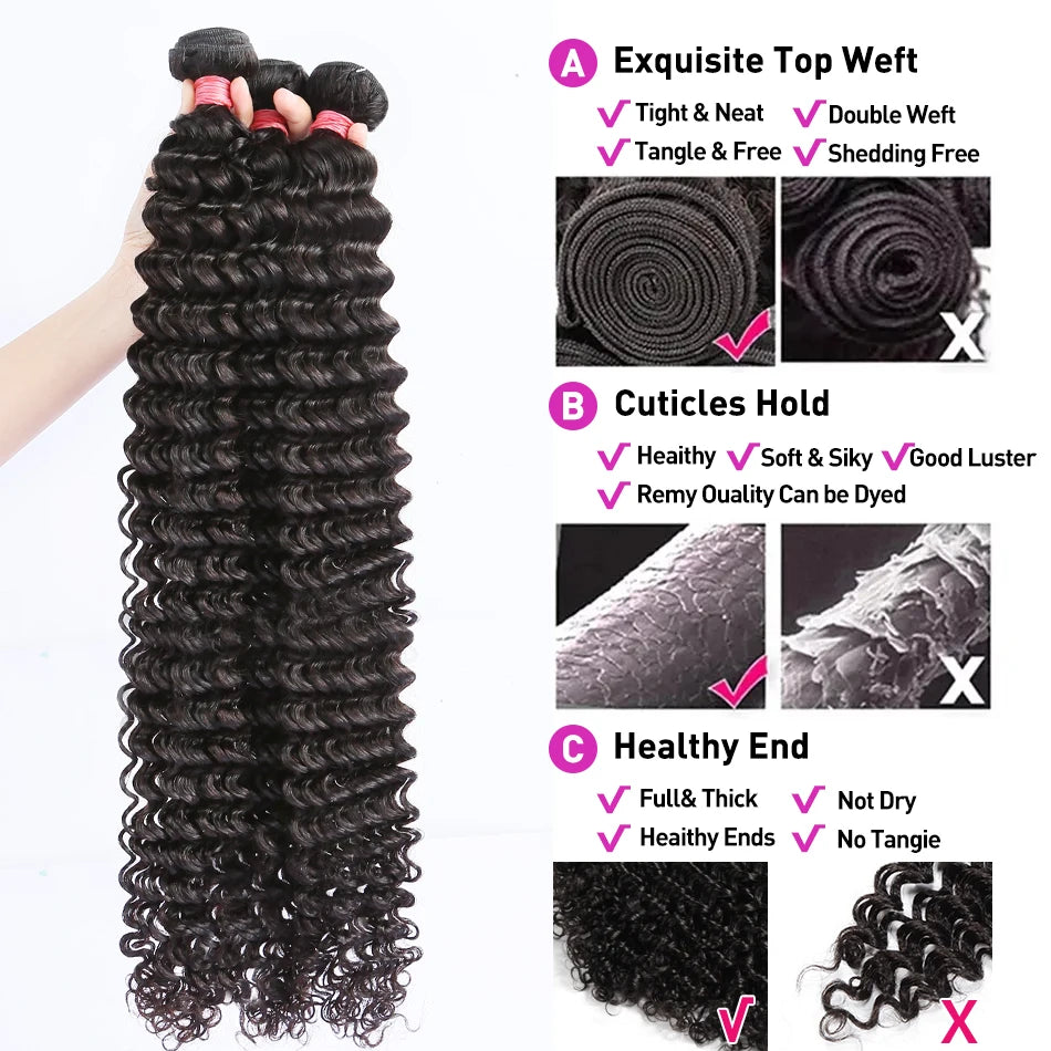 PD 30 32 36 40 Inch Deep Wave Human Hair Bundles Brazilian Remy Unprocessed Weaving Curly Hair Bundles 1 2 3 4 Extensions Deals
