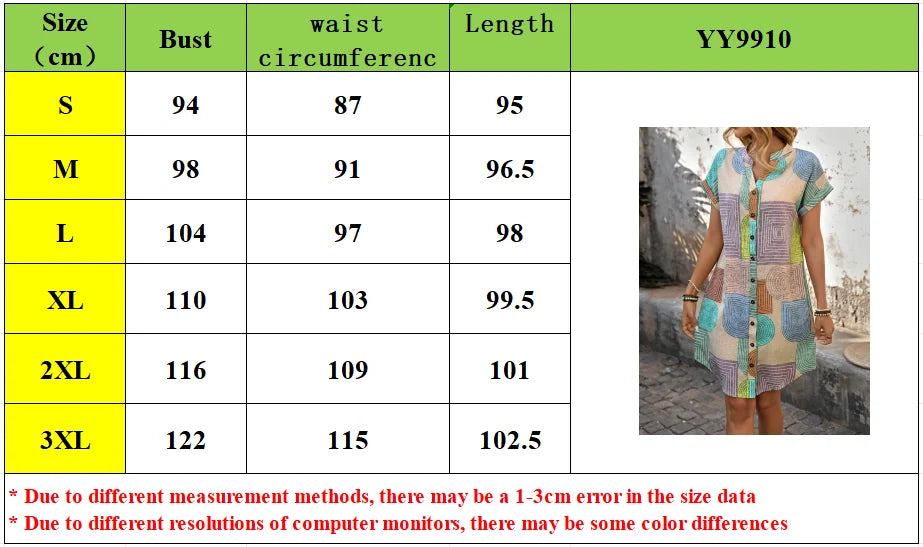 2026 European and American women's clothing foreign trade Amazon summer geometric printing elegant V-neck button up dress