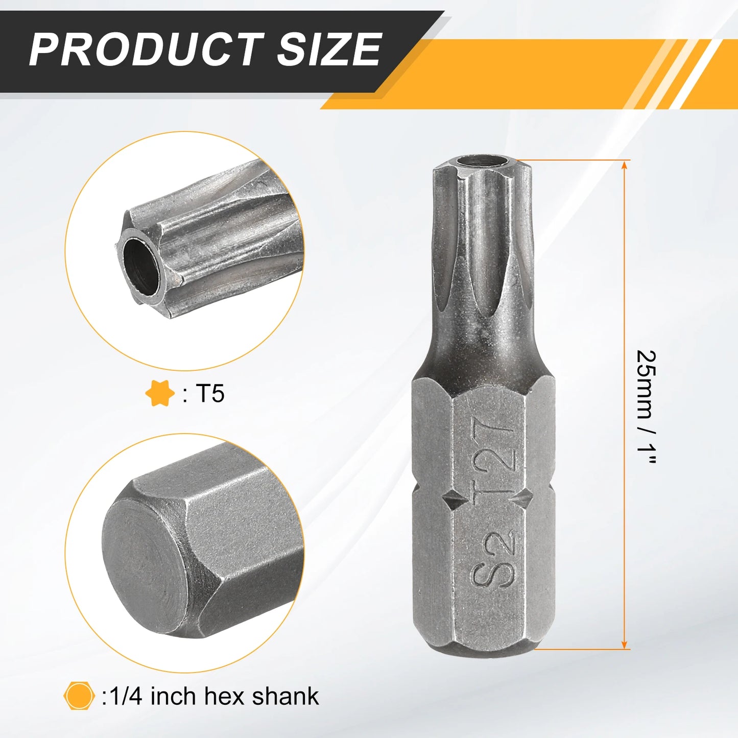 2/5/10pcs T6 T8 T10 T15 T20 T25 T27 T30 T40 Torx Screwdriver Bit 1/4" Hex Shank 25mm S2 Star Head Hex Security Screw Driver Bits