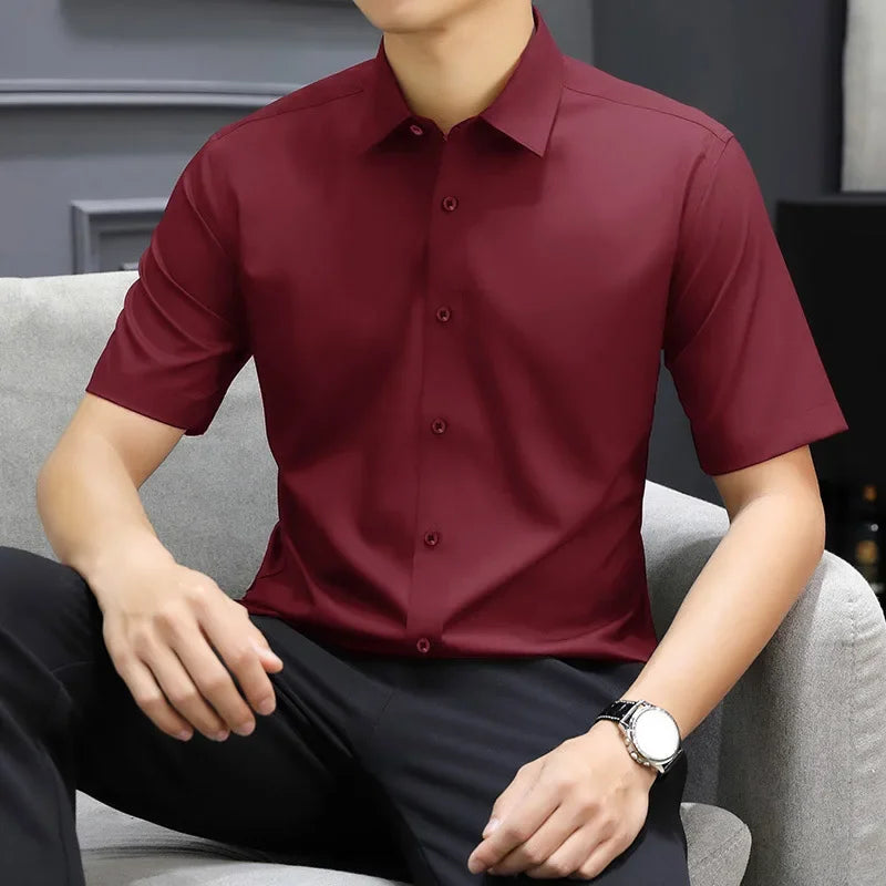 Men's Solid Short-Sleeve Shirt - No-Iron, Versatile Summer Casual