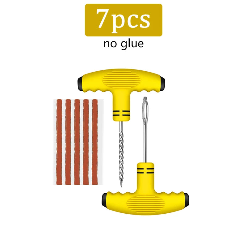 Car Tire Repair Kit for Tubeless Tires: Rubber Strips, Glue & Plug Tools - Auto/Motorcycle Puncture Maintenance