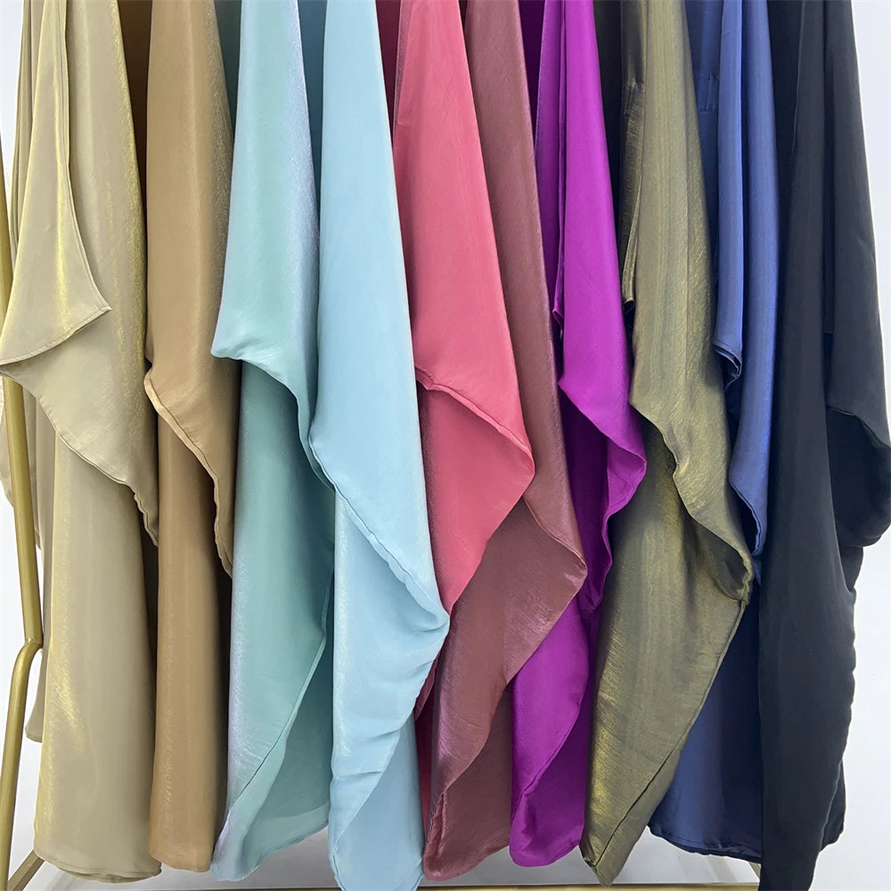 Shimmer Batwing Satin Abaya – Luxury Muslim Kaftan Dress for Eid & Ramadan