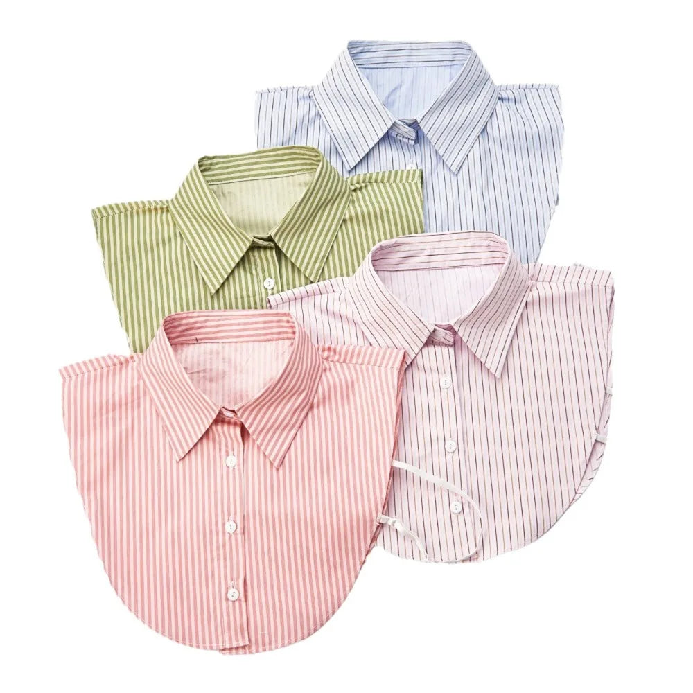Fashion Cotton Stripes Fake Collar Vintage Classic Front Tie Casual Detachable False Blouse Collar for Women