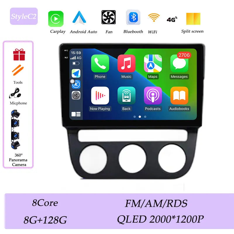 Android Car Stereo for VW Golf Mk5, Jetta GLI, Rabbit 1K (2006–2010) — CarPlay, GPS, DSP, Split Screen