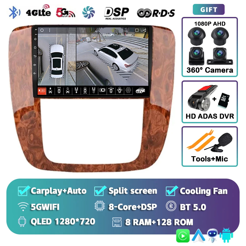 Android 16 Car Radio For GMC Yukon Chevrolet Tahoe Suburban 2008-2012 Carplay Multimedia Video Player Navigation Stereo Wifi+4G