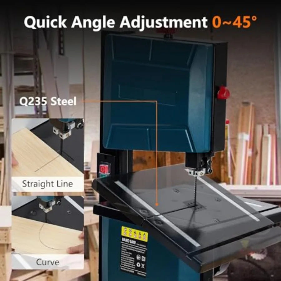 8 Inch Band Saw – 1800RPM Pure Copper Motor | 0-45° Tilting Multi-Angle Precision Cutting Bandsaw
