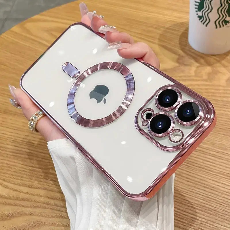 Magnetic Plating Phone Case Compatible with iPhone 11 to 16 Pro Max - Camera Lens Protector, MagSafe Wireless Charging Cover