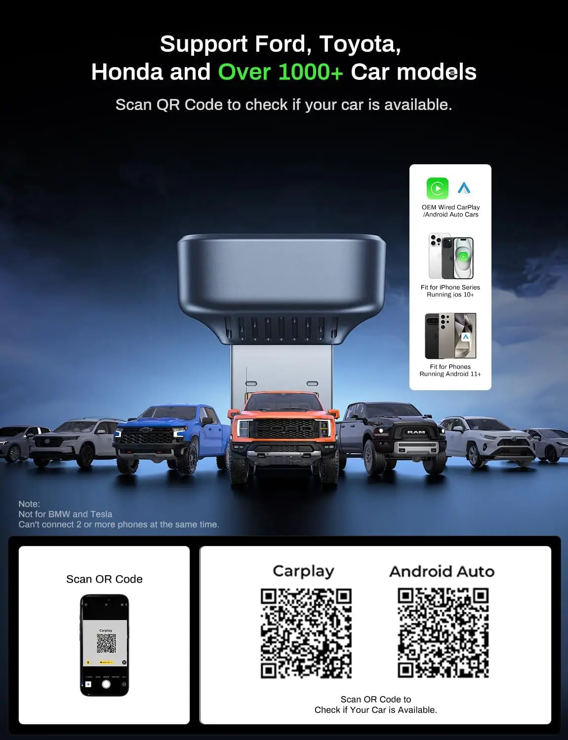 Wireless CarPlay & Android Auto Adapter — Compact Silver Dongle, Fast Auto-Connect
