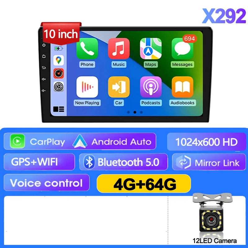 Universal 2-DIN Android 13 Car Stereo (7"/9"/10", 64GB) — CarPlay, GPS, Bluetooth, WiFi