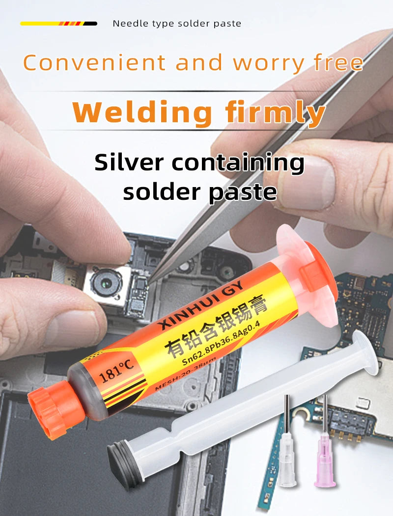 Lead-containing and 181-degree silver-bearing solder paste for syringe soldering, applied in SMT (Surface Mount Technology) chip