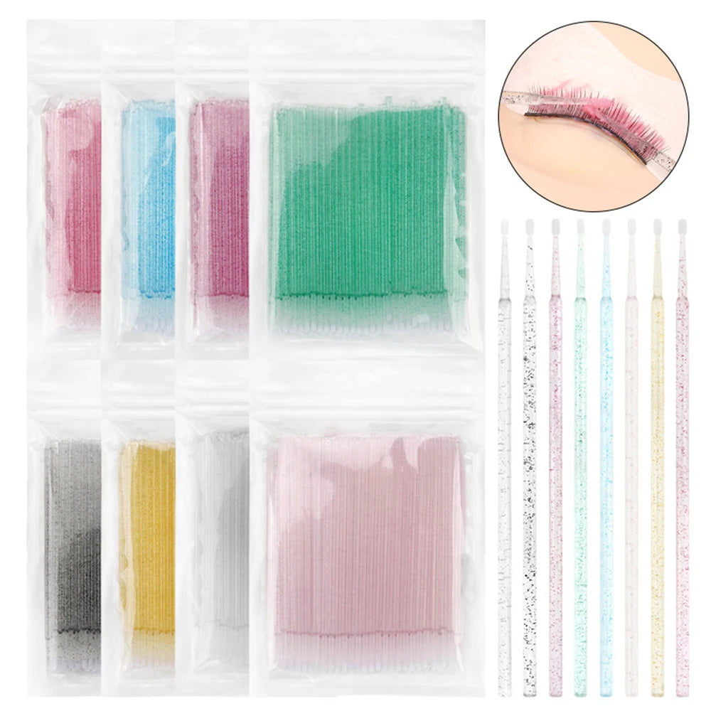MMAlto 100pcs Eyelash Cleaning Microbrushes – Micro Cotton Swab Makeup Remover & Lash Extension Cleaning Tool | 14 Colors