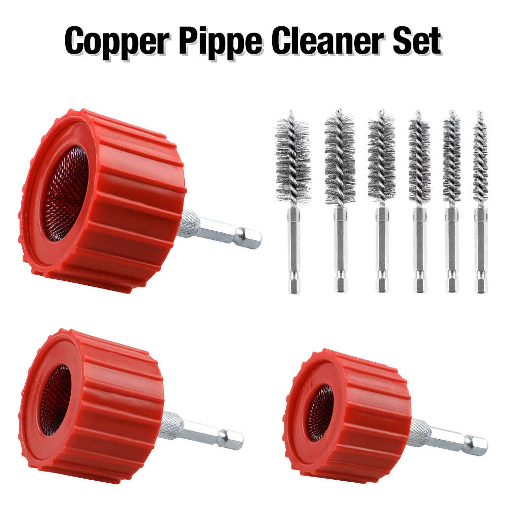 3/9Pcs Copper Pipe Cleaner Set(1/2, 3/4 & 1Inch)  Copper Tube Cleaning Brush and Stainless Steel Hex Bar Twisted Wire Hole Brush