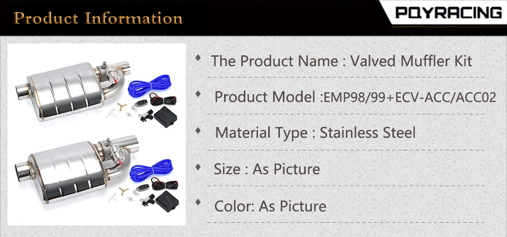 Stainless Steel 2.5" 3" 3.5" IN/OUT Tip On Single Exhaust Muffler Dump Valve Exhaust Cutout with Wireless Remote Controller Set