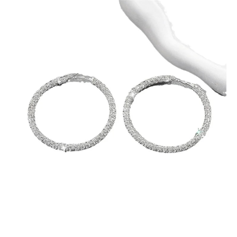 Women's Big Full Crystal Circle Hoop Earrings Fashion Party Wedding Accessory Boucle Oreille Femme Classic round Metal Earrings