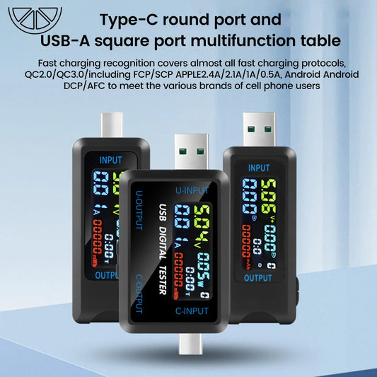 Fast Charging Tester 10 in 1 USB 4.5-36V 0-8A Voltmeter Current Voltage Meter Volt Ammeter Detector Power Bank Charger Indicator