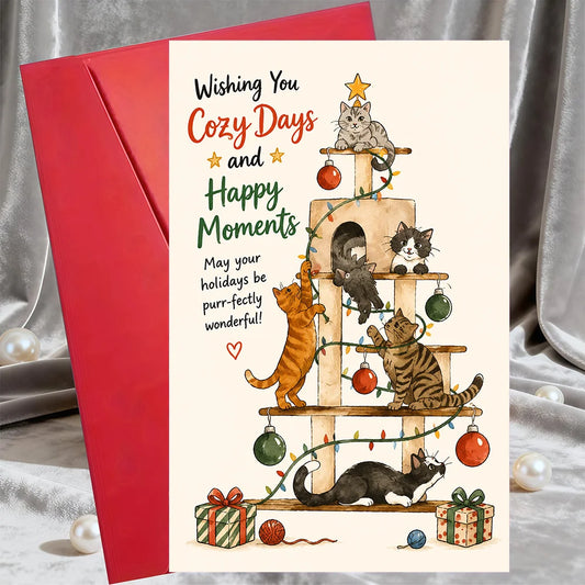 Cute Cat Christmas Greeting Card with Envelope
