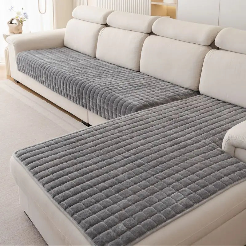Plush Plaid Sofa Cover - Non-Slip Thick Velvet Couch Cushion Towel