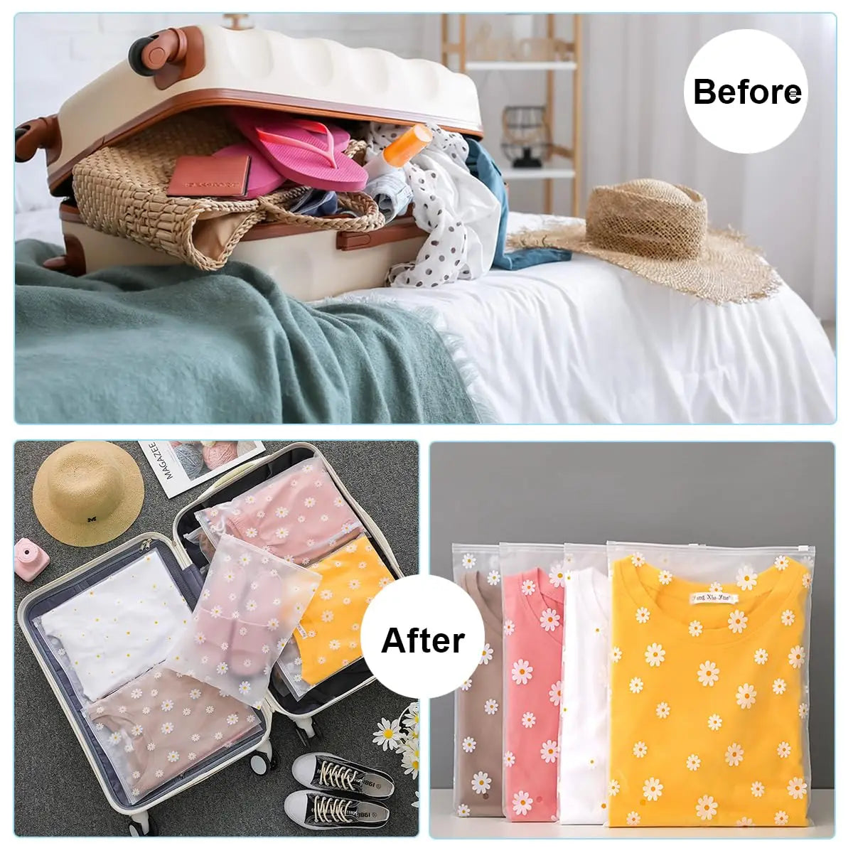 10 Pack Travel Storage Bags for Clothes, Clear Reusable Bags Plastic Ziplock Bags  Luggage Organizer Pouch for Clothes Towels