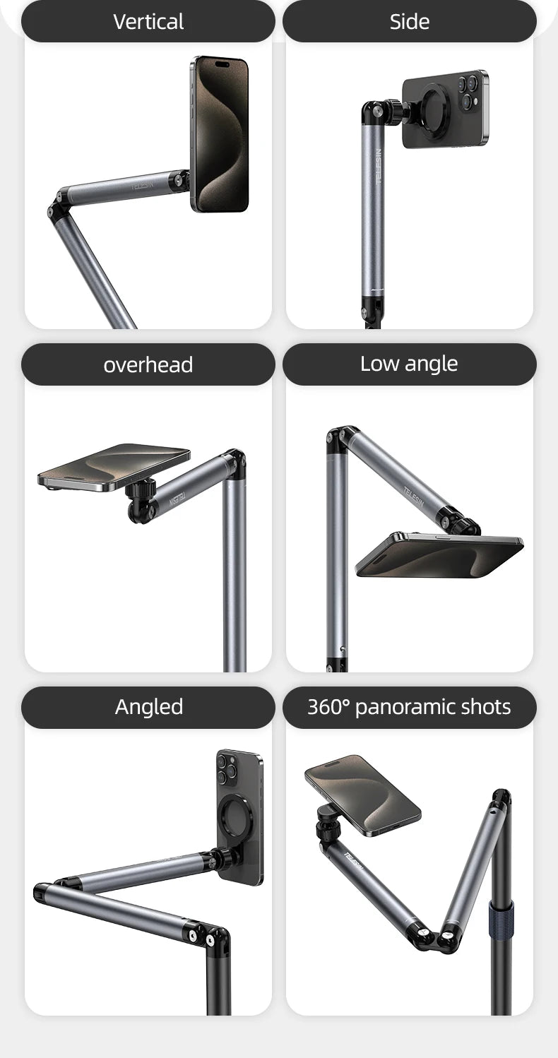 Original Telesin P3-DS-01 P3-FS-01 Adjustable Desktop Stand For Phone And Camera With Flexible Arm And Stable Base Design