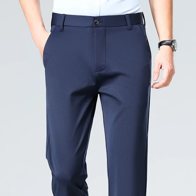 Men's Stretch Dress Pants - Straight Leg, Breathable High-Drape