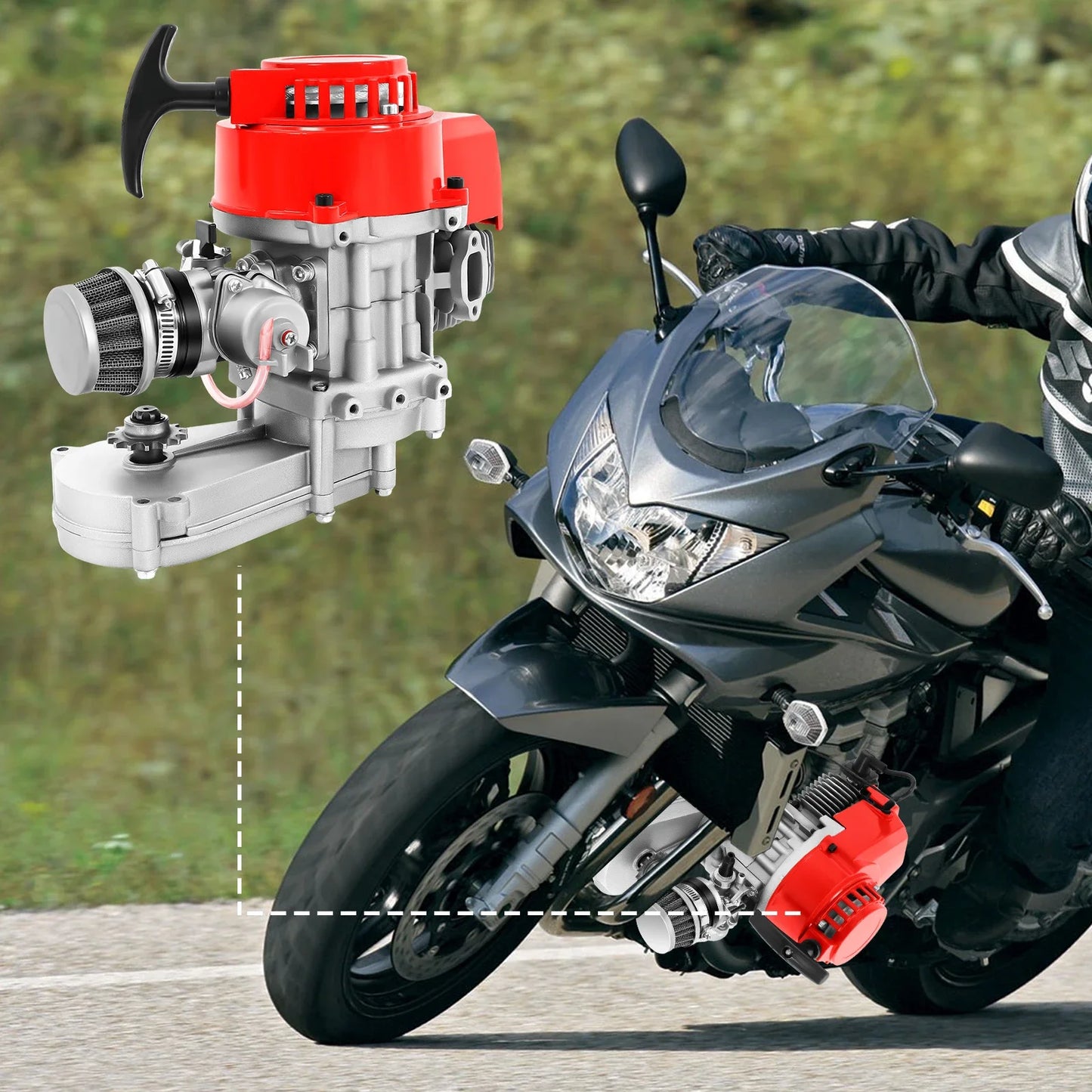 49cc 2-Stroke High-Performance Gas Engine – Single-Cylinder Pull-Start Motor for Pocket Quads, Mini Bikes & Racing Motorcycles