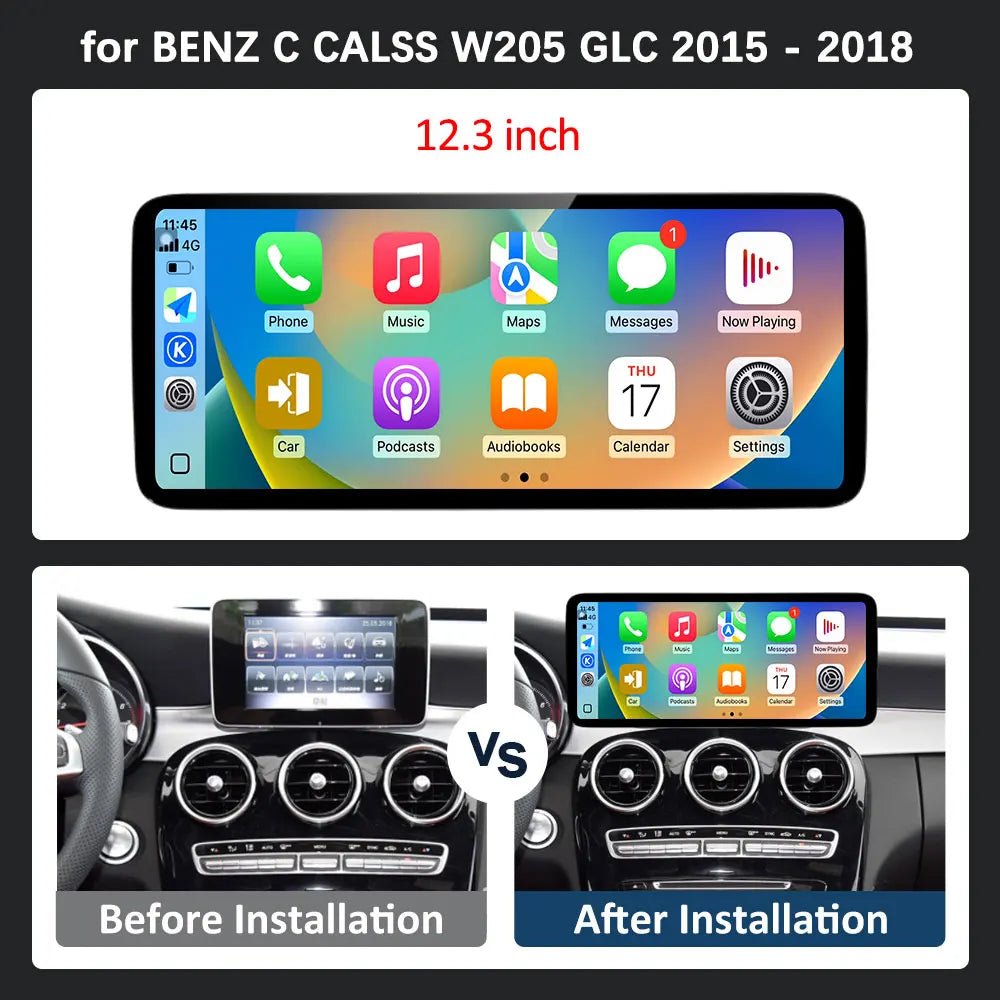 Android 16 Intelligent System for BENZ C CALSS W205 GLC 2026 - 2026 Car Video Multimedia Player GPS Navigation QLED HD Screen BT