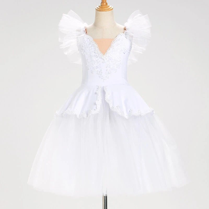 Girls romantic lace applique ballet tutu dress