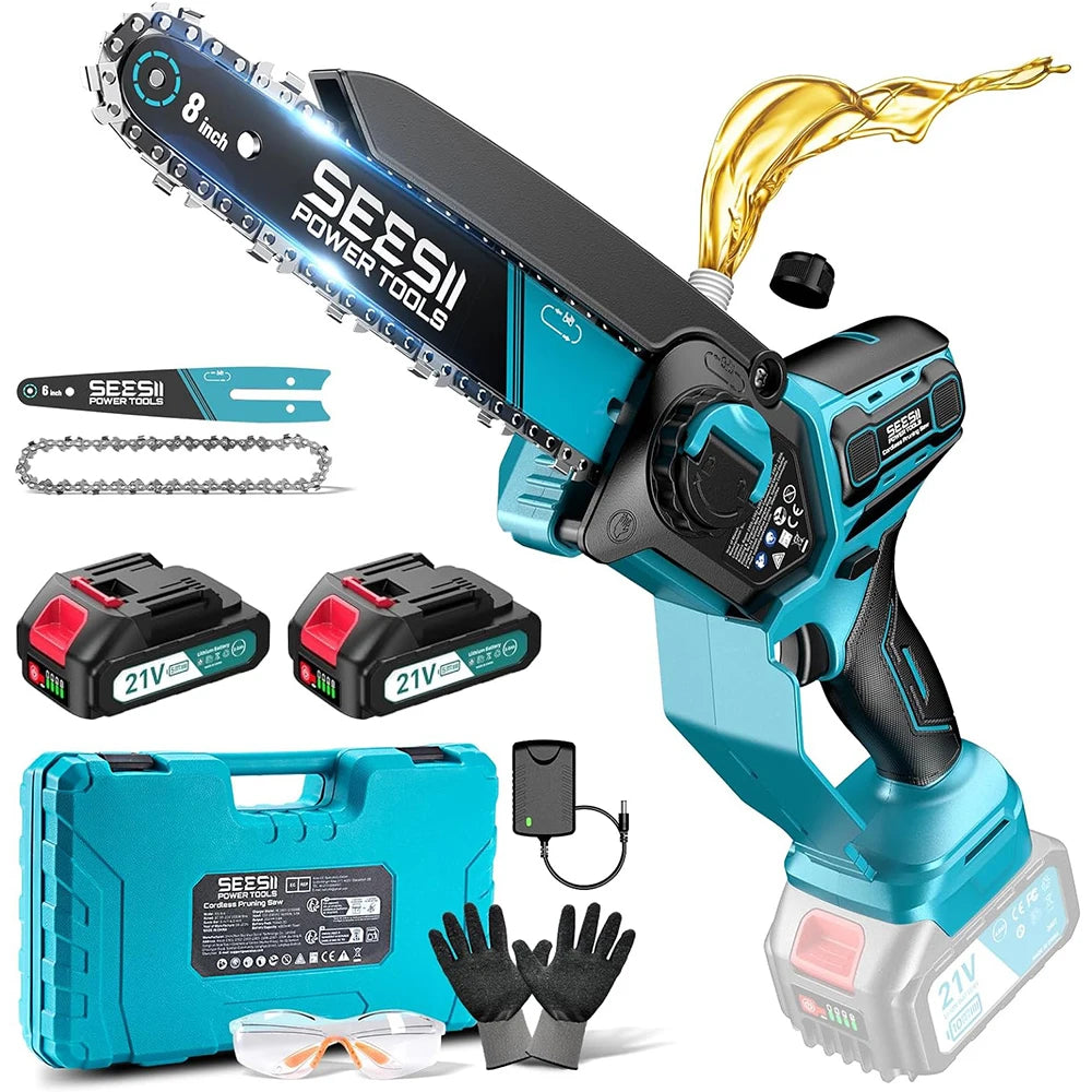 Seesii 6"/8" Brushless Cordless Chainsaw — 1000W Pruning Saw (Compatible with Makita 18V Battery)