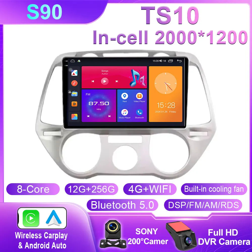 Android 16 Carplay For Hyundai i20 2008 2009 2010 2011 2012 Car Radio Stereo Multimedia Video Player DSP GPS 4G WIFI QLED Screen