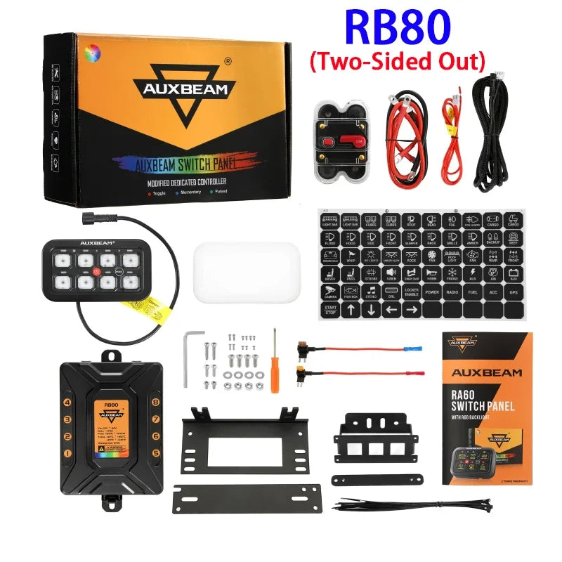 Auxbeam RGB 8 Gang Switch Panel Toggle/Momentary/Pulsed Supported Without App Control (One-Sided Outlet/Two-Sided Outlet)