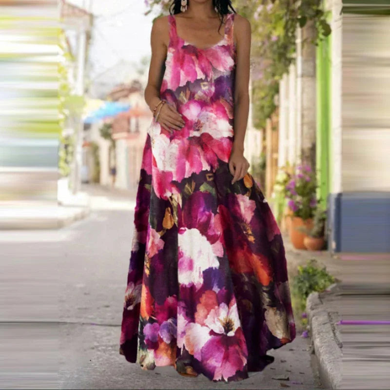 Women's Butterfly-Print Maxi Dress - Sleeveless, Casual Summer