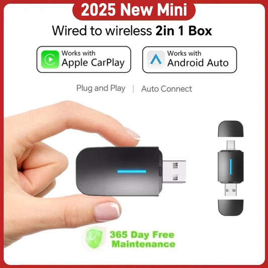 Dual-Interface Wireless CarPlay & Android Auto Adapter (USB / Type-C)