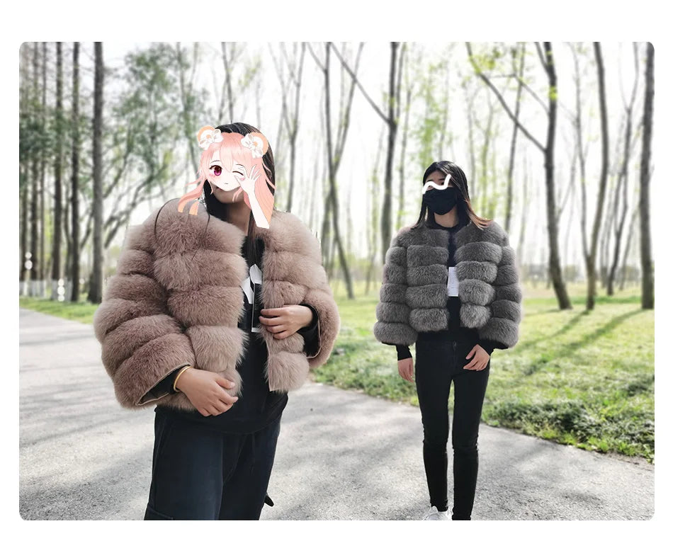 Women's Fox Fur Coat with Detachable Sleeves