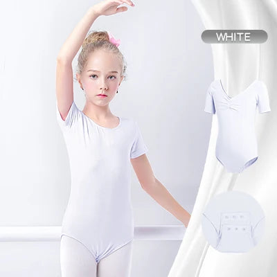 Girls Basic Ballet Leotard Cotton Dance Bodysuit Short Sleeve Gymnastic Leotards for Toddler Ballerina Outfits Kids Dance Wear