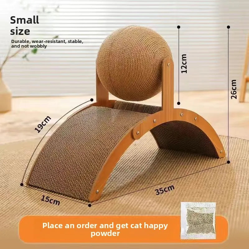 Cat Scratcher with Rolling Sisal Ball, Wooden Frame Sisal Cat Scratch Pad Kitten Grinding Claw Toy Indoor Cat Furniture for Sofa