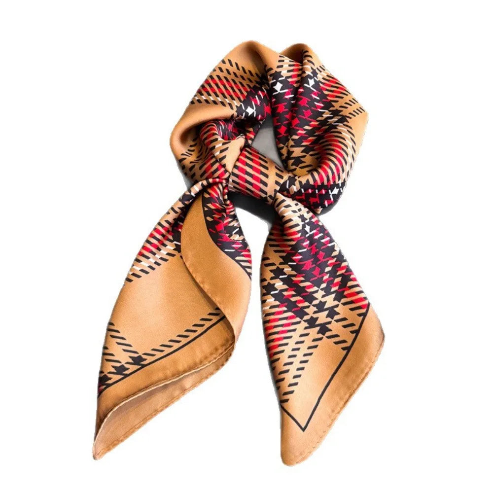 Women's Plaid Print Square Scarf - Silky Neckerchief & Hairband - photo 4