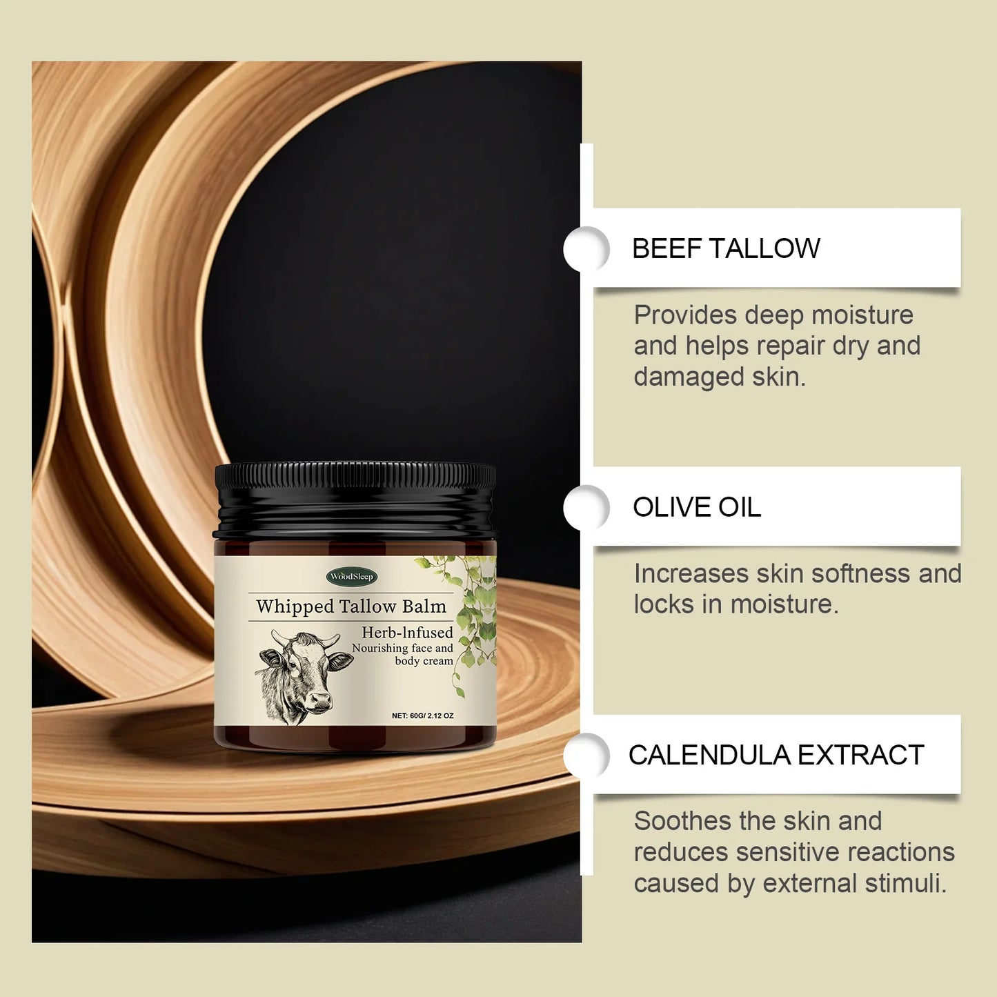 Whipped Beef Tallow Balm - Natural Grass-Fed Moisturizer for Sensitive Skin