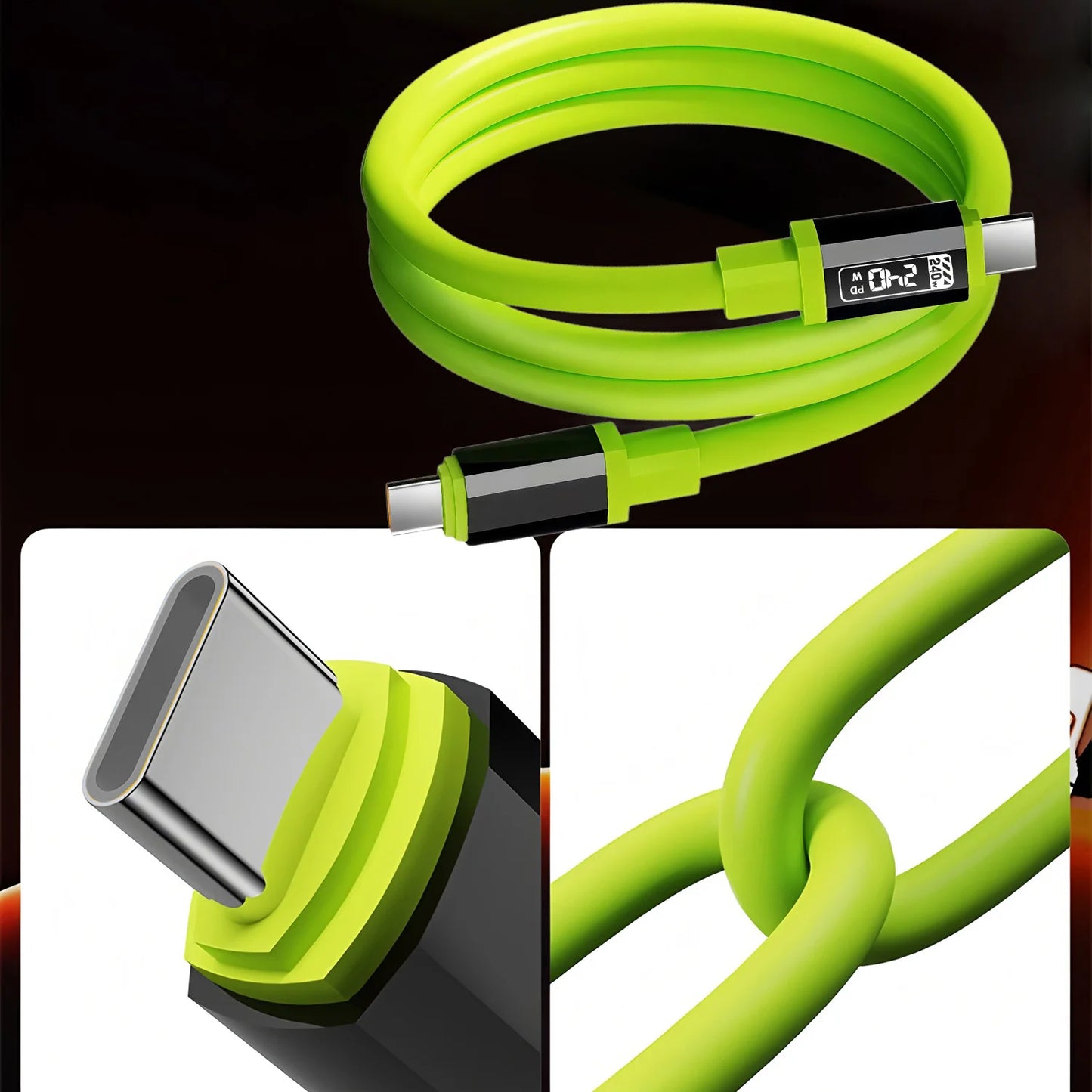 240W Fast Charging Type-C to Type-C Data Cable with Power Screen Universal USB to Type-C Charge Wire For IPhone Samsung Xiaomi