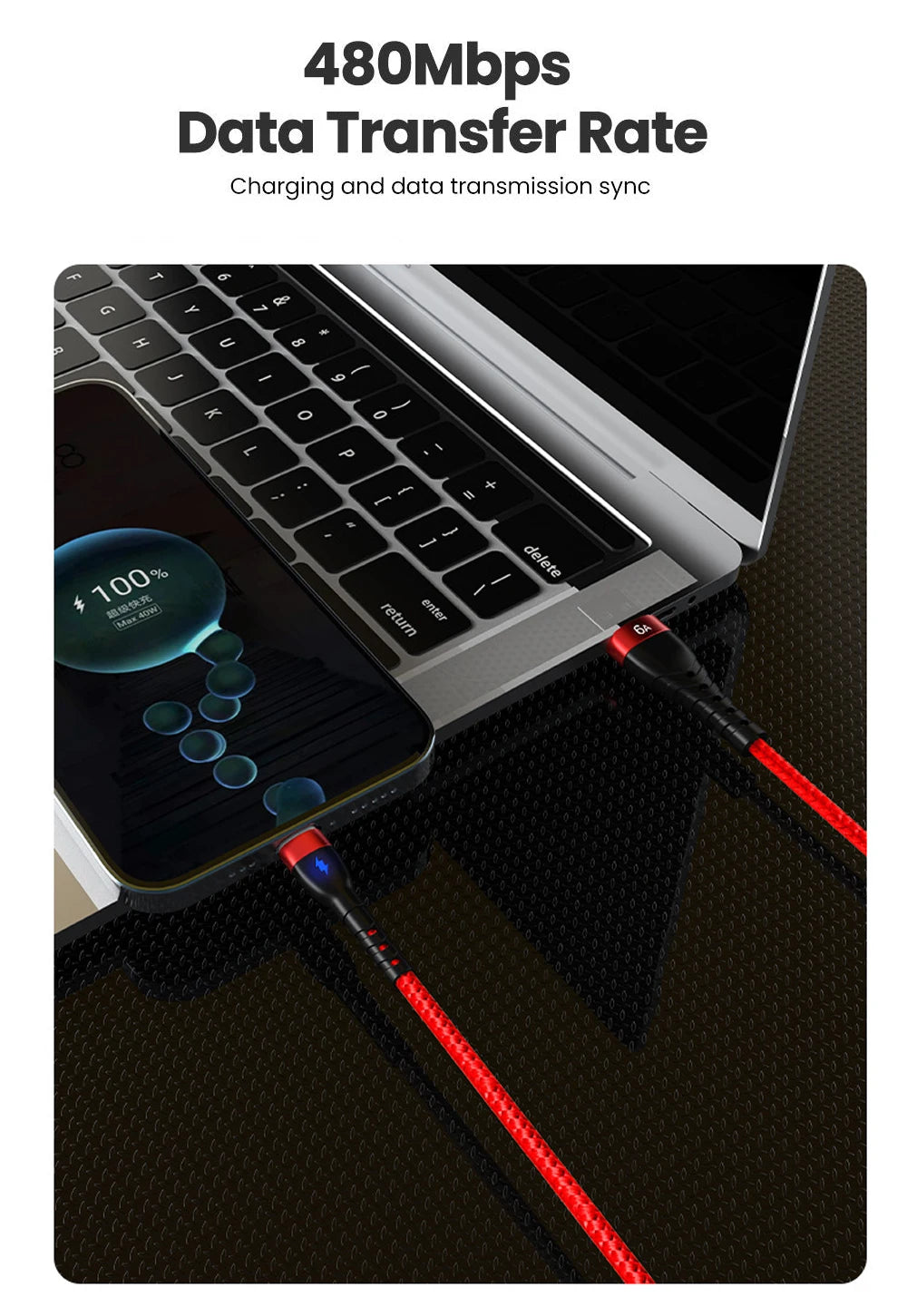 66W 6A Fast Charger Type C Cable USB C 1m 2m 3m Nylon Cable For iPhone 13 12 Xiaomi Huawei Samsung iPad For iphone charger Cable