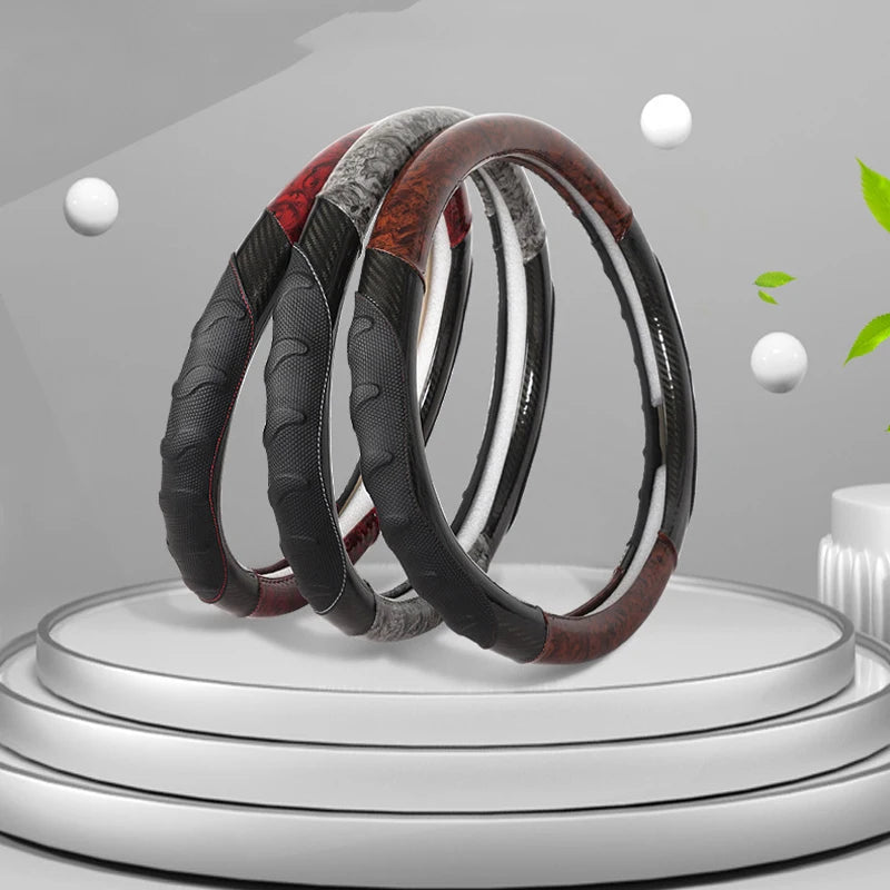 Car Truck PU Leather Embossed Steering Wheel Cover Steering-Wheel For Auto Diameters 36 38 40 42 45 47 50CM 7 Sizes to Choose