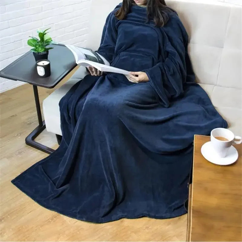 Wearable Sleeved Blanket with Large Pocket - Flannel Sofa Blanket - photo 4