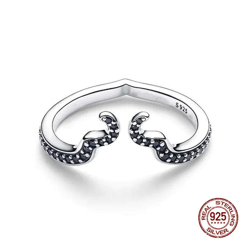 New in 925 Sterling Silver Sun and Moon Love Princess Zircon Oxide Enamel Heart Love Rings Fashion Fine Jewelry For Women Gifts