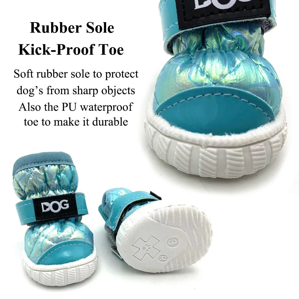 Fleece-Lined Dog Snow Boots Set of 4 - Rubber Sole Winter Booties - photo 4