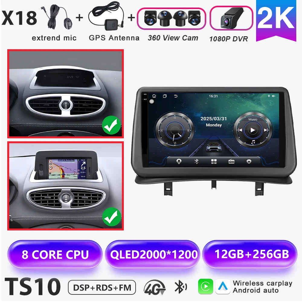 Android 16 Auto Car Radio For Renault Clio 3 2005-2014 Wireless CarPlay 4G Multimedia Player Navigation GPS Autoradio BT No 2din
