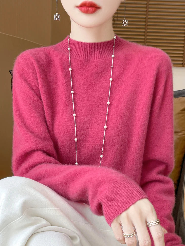 Women's Merino Wool Mock Neck Sweater, Long Sleeve