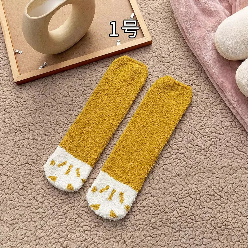 Women's Cat Paw Coral Velvet Socks